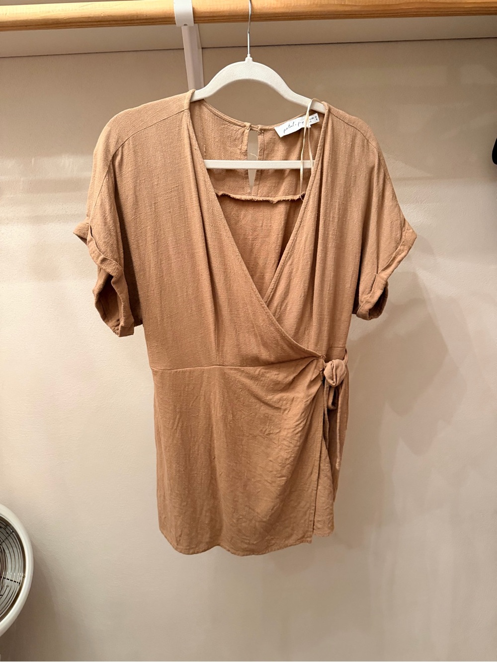 Petal & Pup Taupe Wrap Short Sleeve Tie Top